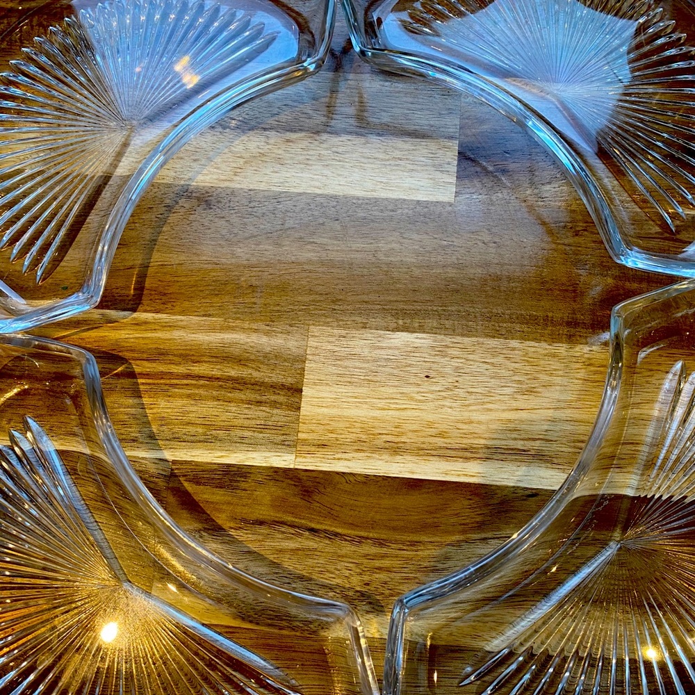 Val St Lambert Belgian Crystal Crescent Plate Set Dish Trinket Vanity Container